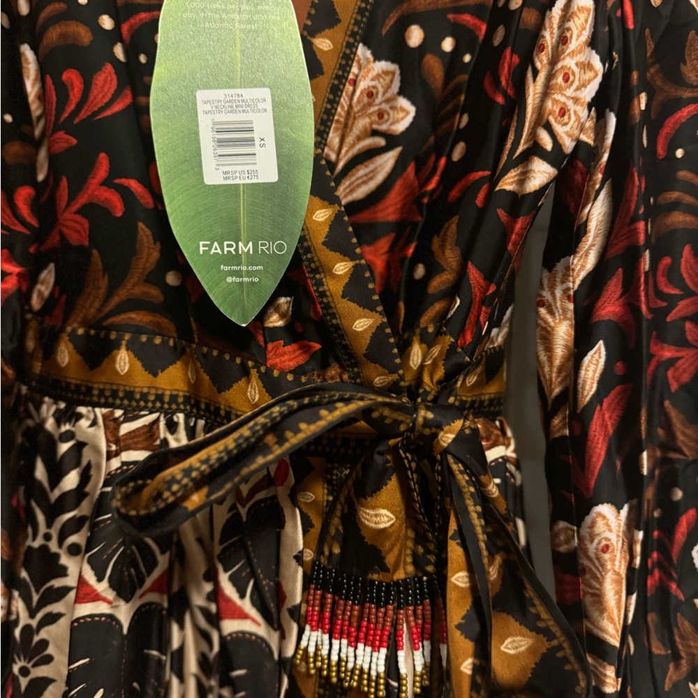 Farm Rio patterned wrap mini dress, size XS, with tags